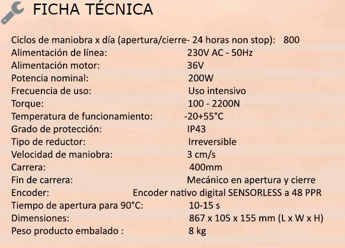 ficha técnica para el BE20/200 HS