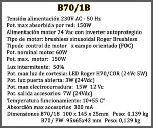 electrónica de comando B70-1B tabla